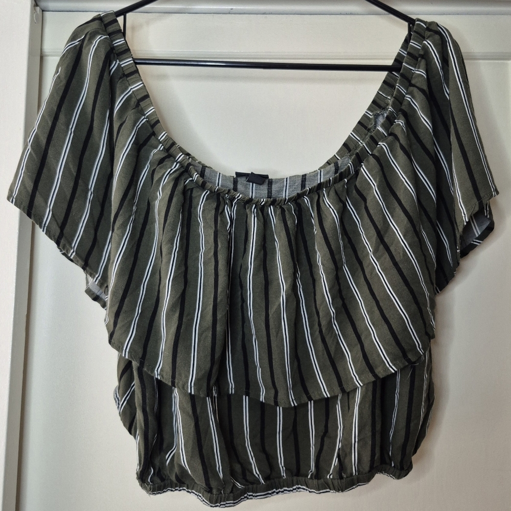 Striped Olive Green Matchy Top And Skirt Set